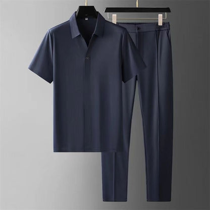 Ultra-thin high-end seamless laminated short-sleeved shirt for men's business and casual two-piece set