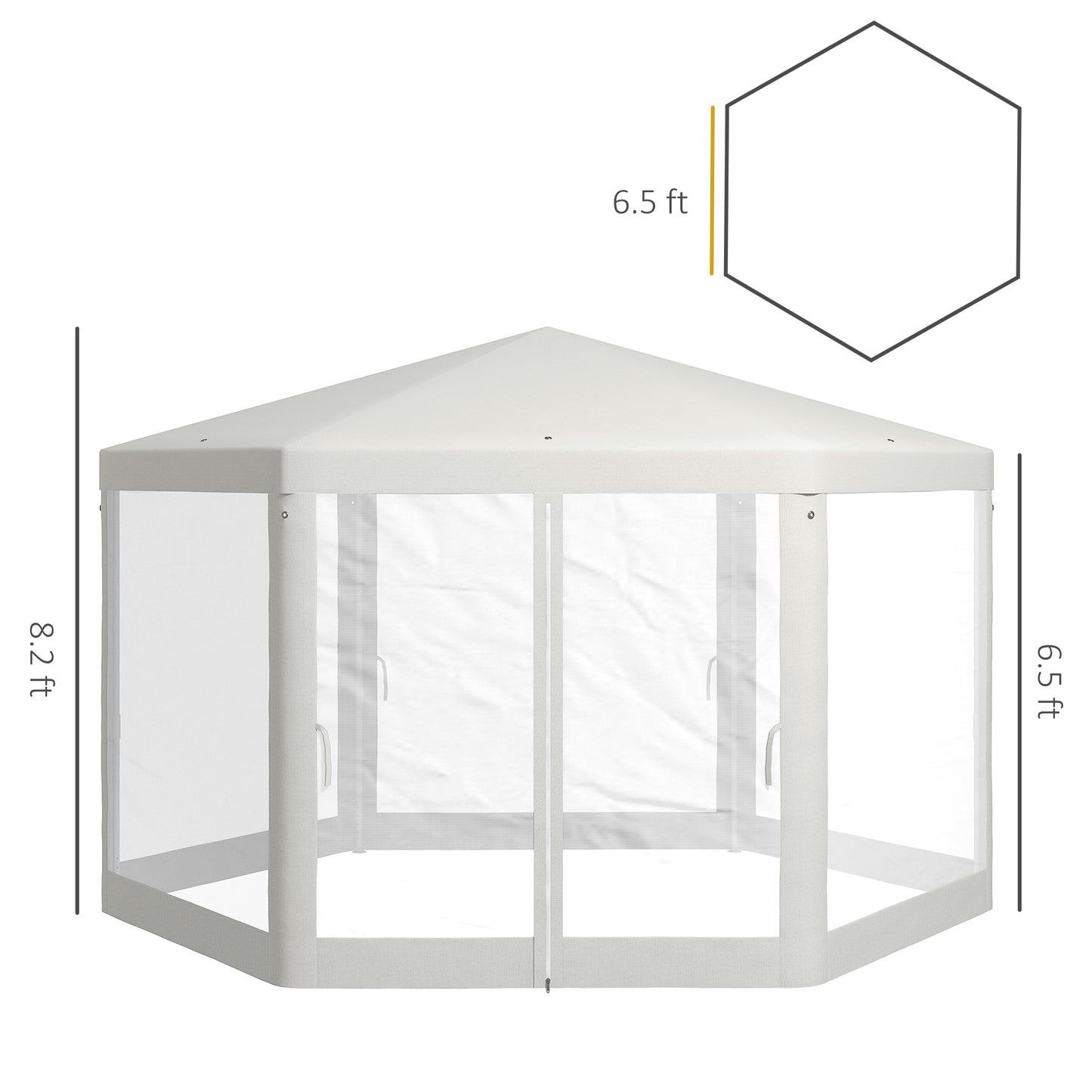 Outsunny 13ft x 11ft Outdoor Party Tent, Hexagon Sun Shade Shelter Canopy with Protective Mesh Screen Sidewalls, Ropes & Stakes, Cream White by Dropsure