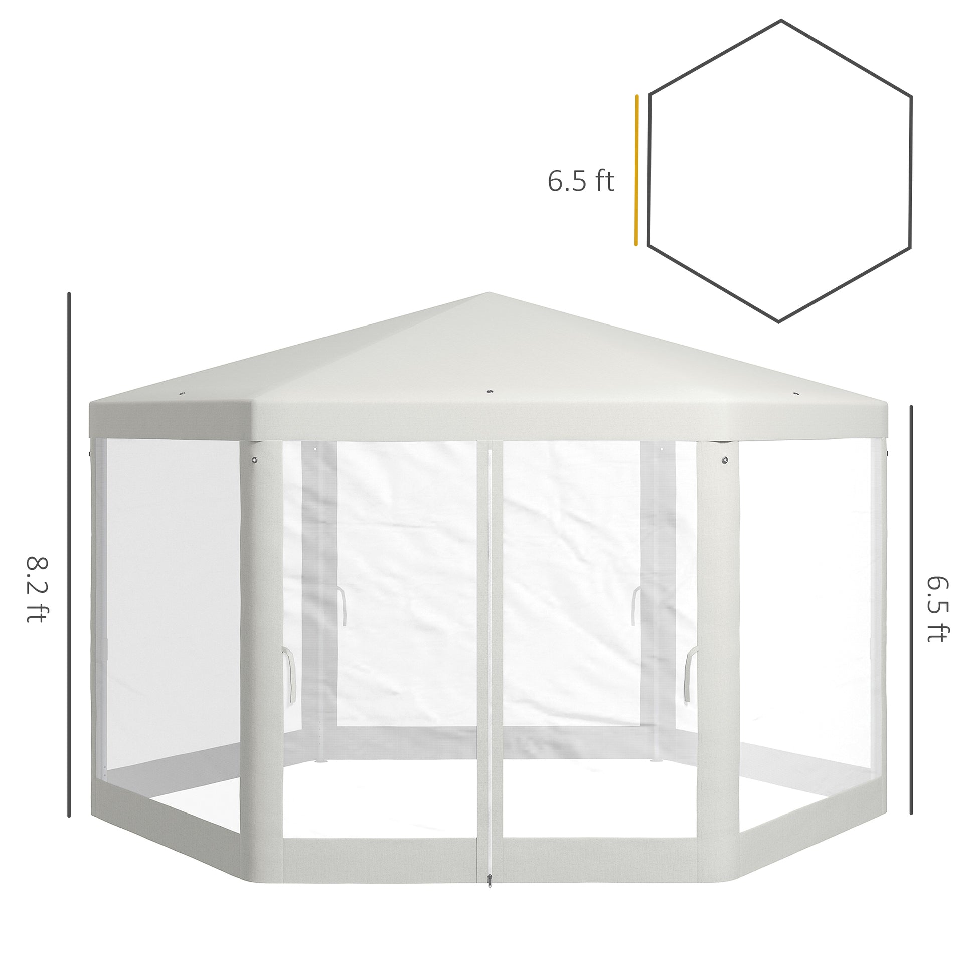Outsunny 13ft x 11ft Outdoor Party Tent, Hexagon Sun Shade Shelter Canopy with Protective Mesh Screen Sidewalls, Ropes & Stakes, Cream White by Dropsure