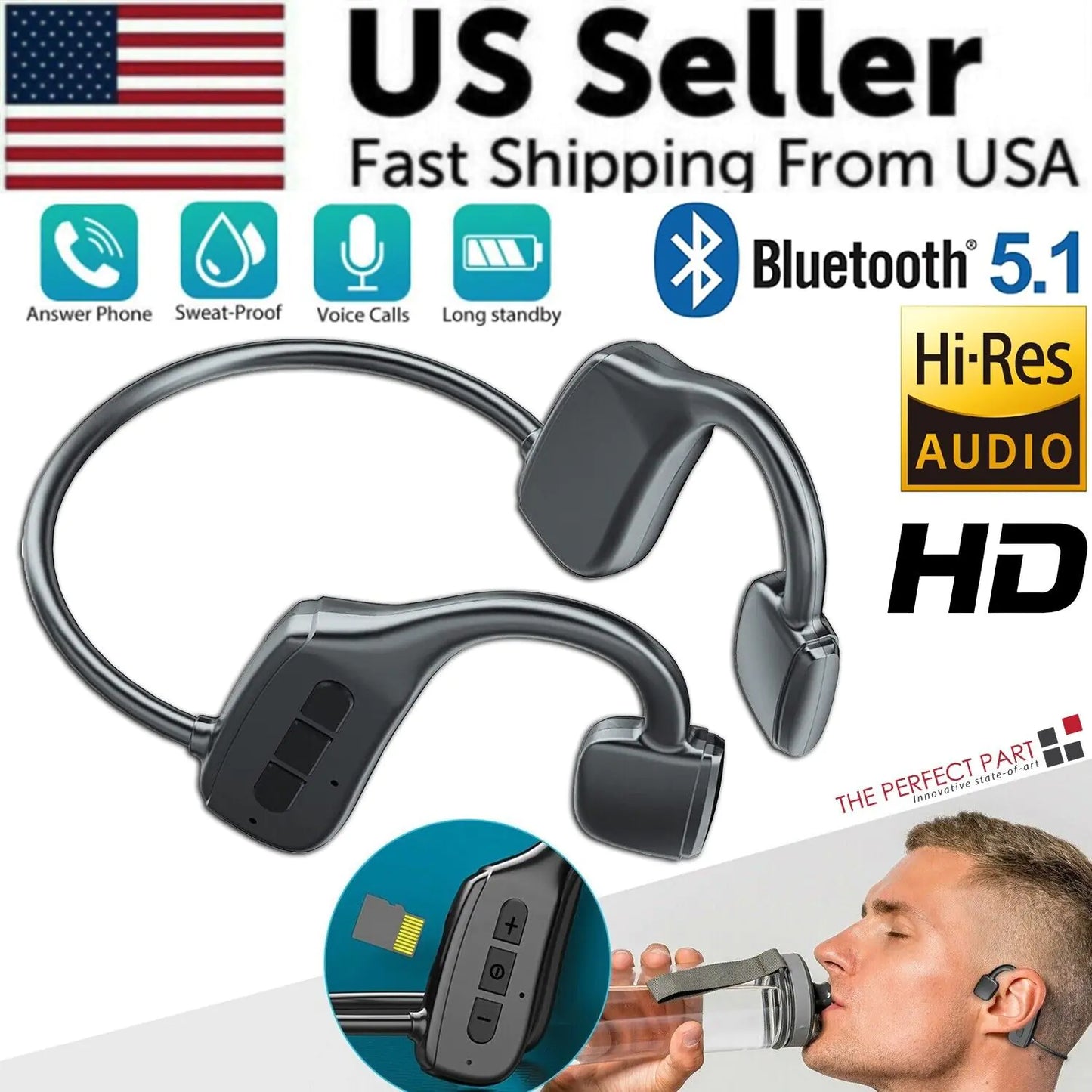 Bone Conduction Headphones Bluetooth 5.1 Wireless Headset Earbuds Outdoor Sport