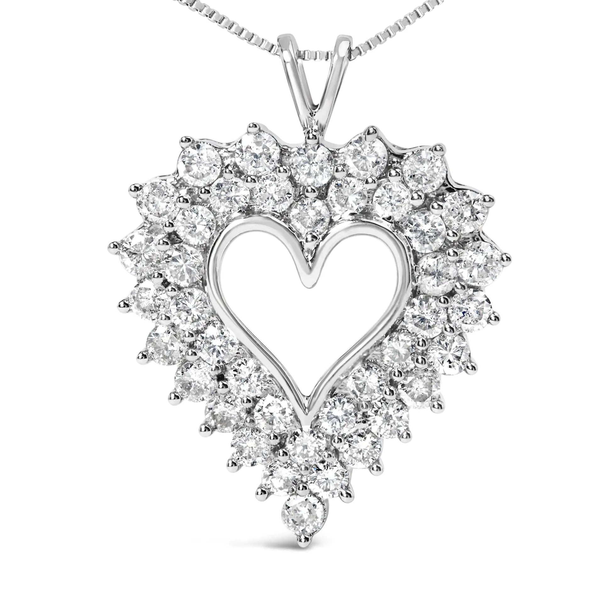 925 Sterling Silver 4.0 Cttw Diamond Two Row Open Heart 18" Pendant Necklace (I-J Color, I2-I3 Clarity) - Anti Spier 