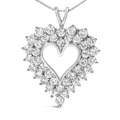 925 Sterling Silver 4.0 Cttw Diamond Two Row Open Heart 18" Pendant Necklace (I-J Color, I2-I3 Clarity) - Anti Spier 