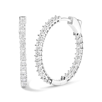 14K White Gold Natural Princess Cut Diamond Inside Out Hoop Earrings (G-H Color, SI2-I1 Clarity) - Anti Spier 