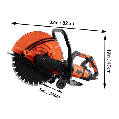 VEVOR Electric Concrete Saw, 16 In, 3200 W 15 A Motor Circular Saw Cutter With Max. 6 In Adjustable Cutting Depth, Wet Disk Saw Cutter Includes Water Line, Pump And Blade, For Stone, Brick