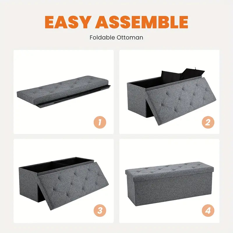 Padded Storage Ottoman Bench with Seating | Folding Ottoman Stool, Storage Chest, End Of Bed Bench for Bedroom, Living Room