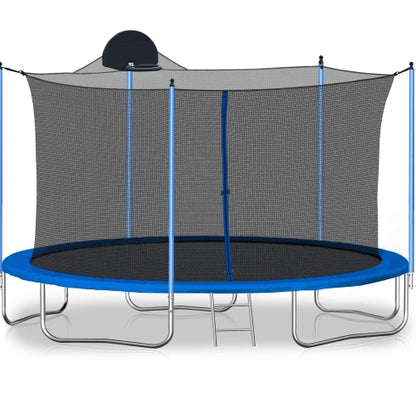 14FT Trampoline For Adults Kids With Basketball Hoop, Outdoor Trampolines W  Ladder And Safety Enclosure Net For Kids And Adults,Double-side Color Cover