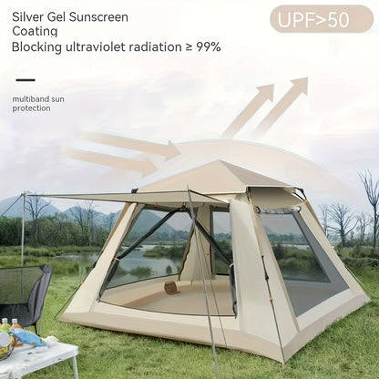 2-3 Person Family Camping Tent with Awning - Quick to Set Up, Windproof, All-Season Design with Mosquito Screen and UV Protection, Durable Oxford Fabric, Beige Multi-Layer Sunshade, Perfect for Outdoo by Dropsure