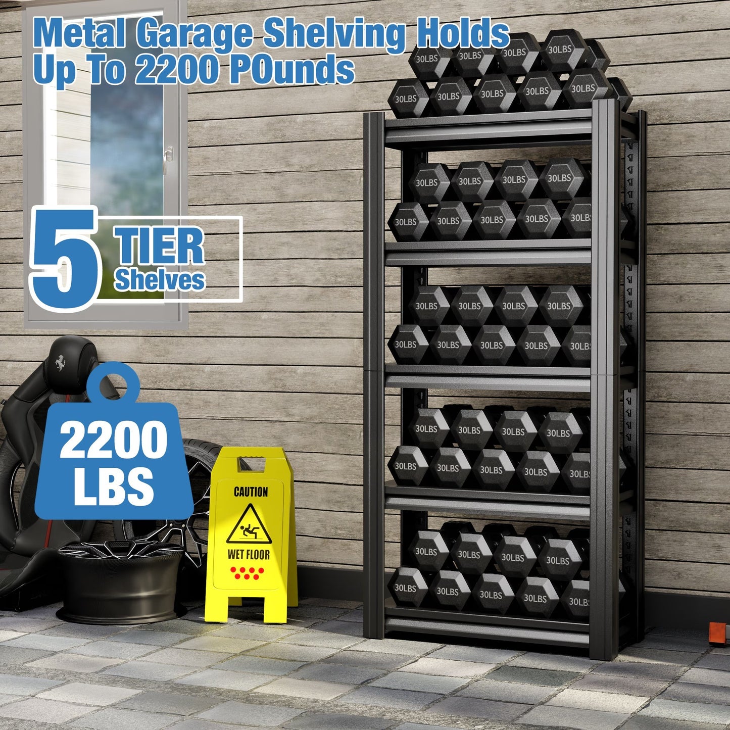 Garage Shelving72Garage Storage Shelves Heavy Duty 5 Tier Adjustable Height Metal Shelving Unit For Garage Basement, Industrial Shelving Utility ShelfBlack