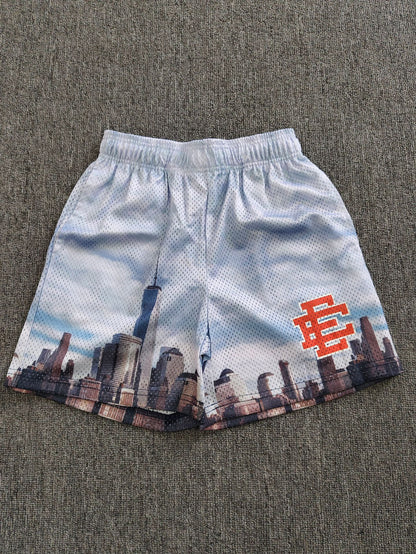 American-style knee-length pants EE sunrise oil painting style mesh capri pants quick-drying shorts for men
