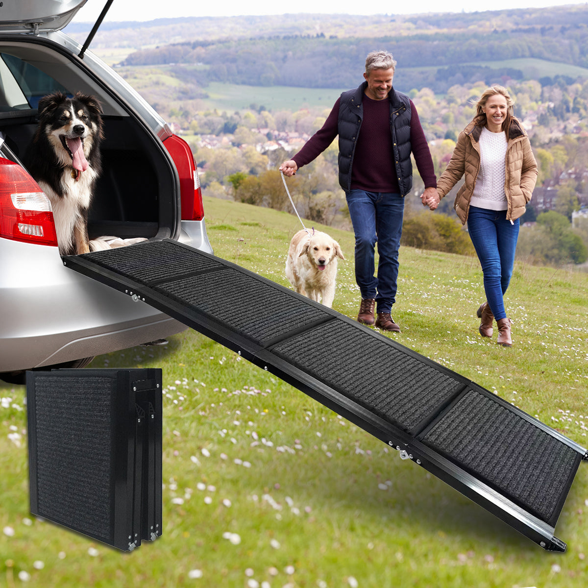 Dog Ramp for Car, 63" Long & 17" Wide Folding Portable Pet Stair Ramp with Non-Slip Rug Surface, Extra Wide Dog Steps for Medium & Large Dogs Up to 250LBS Enter a Car, SUV & Truck by Dropsure