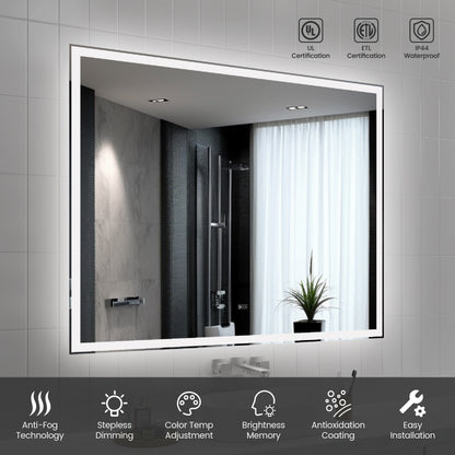 60"x48" Modern LED Smart Mirror with Hiden Light Bathroom Mirror, Front Lit & Back Lit With 3 Color Adjustable, Memory Function, Anti-Fog, Time Mode Control by Dropsure