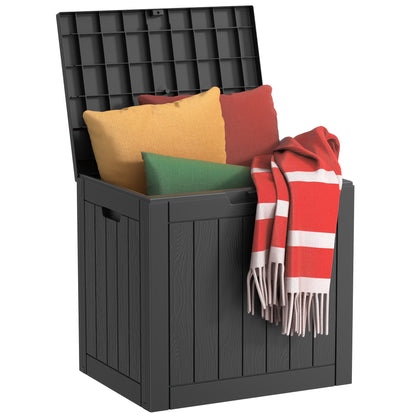 35 Gallon Outdoor Resin Storage Box – Black/Wood Grain by DailySale
