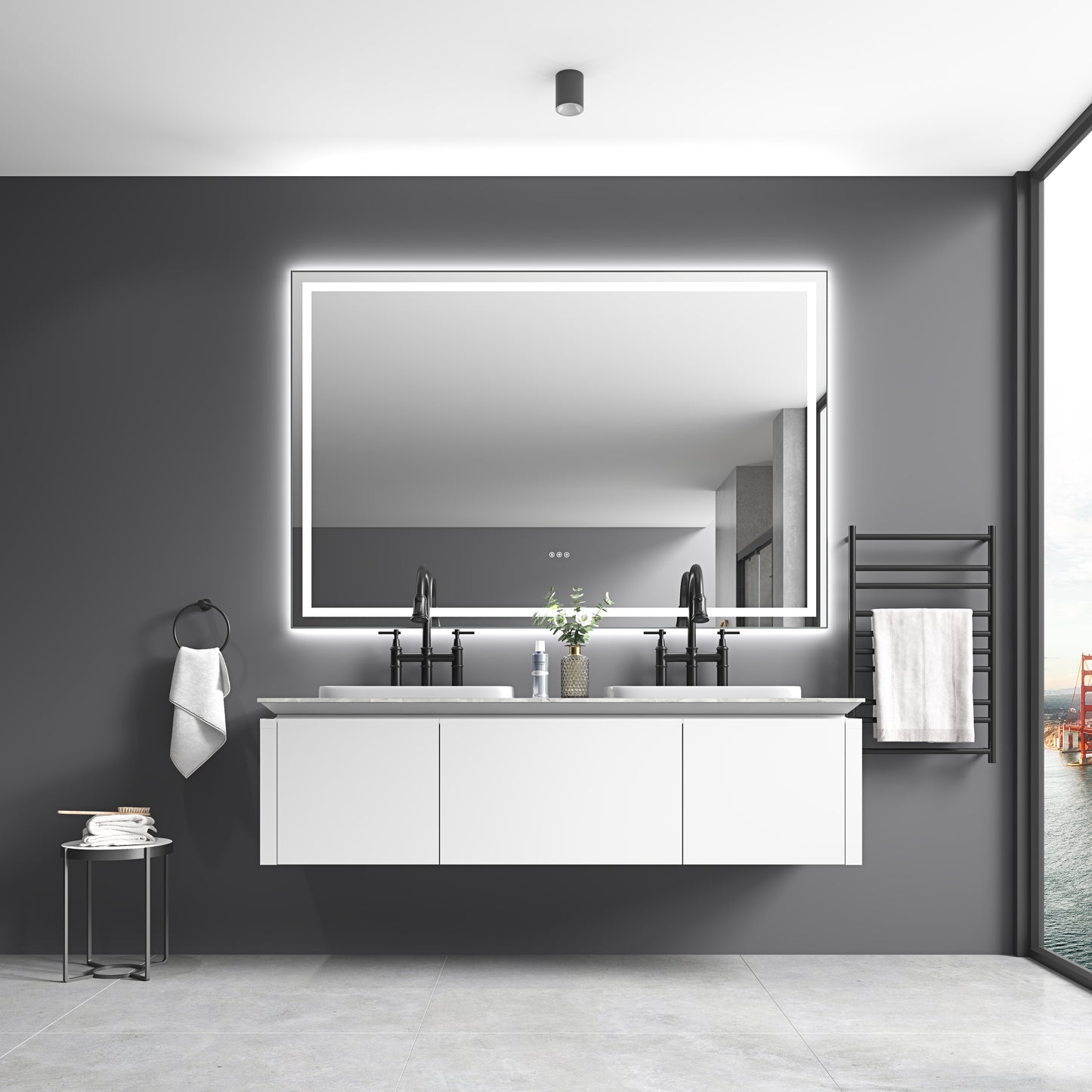 84 x 48 Inch LED Bathroom Mirror with Front and Backlight, Wall Mounted Vanity Mirror with Aluminum Frame, Anti-Fog, Memory, 3 Colors, Stepless Dimmable by Dropsure