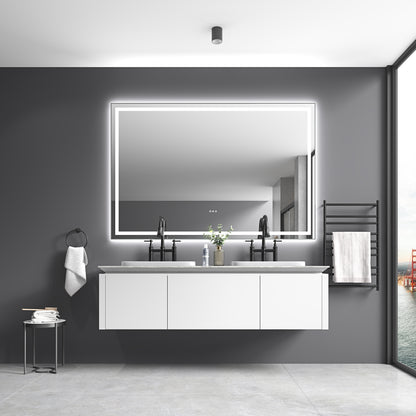 84 x 48 Inch LED Bathroom Mirror with Front and Backlight, Wall Mounted Vanity Mirror with Aluminum Frame, Anti-Fog, Memory, 3 Colors, Stepless Dimmable by Dropsure