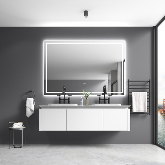 84 x 48 Inch LED Bathroom Mirror with Front and Backlight, Wall Mounted Vanity Mirror with Aluminum Frame, Anti-Fog, Memory, 3 Colors, Stepless Dimmable by Dropsure