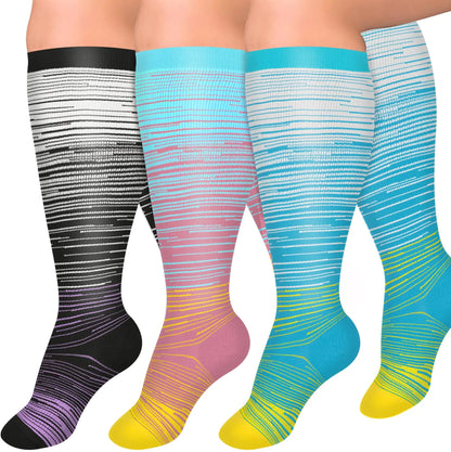 Diu Life 3 Pairs Plus Size Compression Socks for Women and Men Wide Calf Extra Knee High Support for Circulation 02 Gray/Pink/Blue 4X-Large