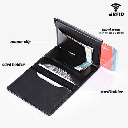 RFID Lock Vintage Automatic Leather Credit Card Holder