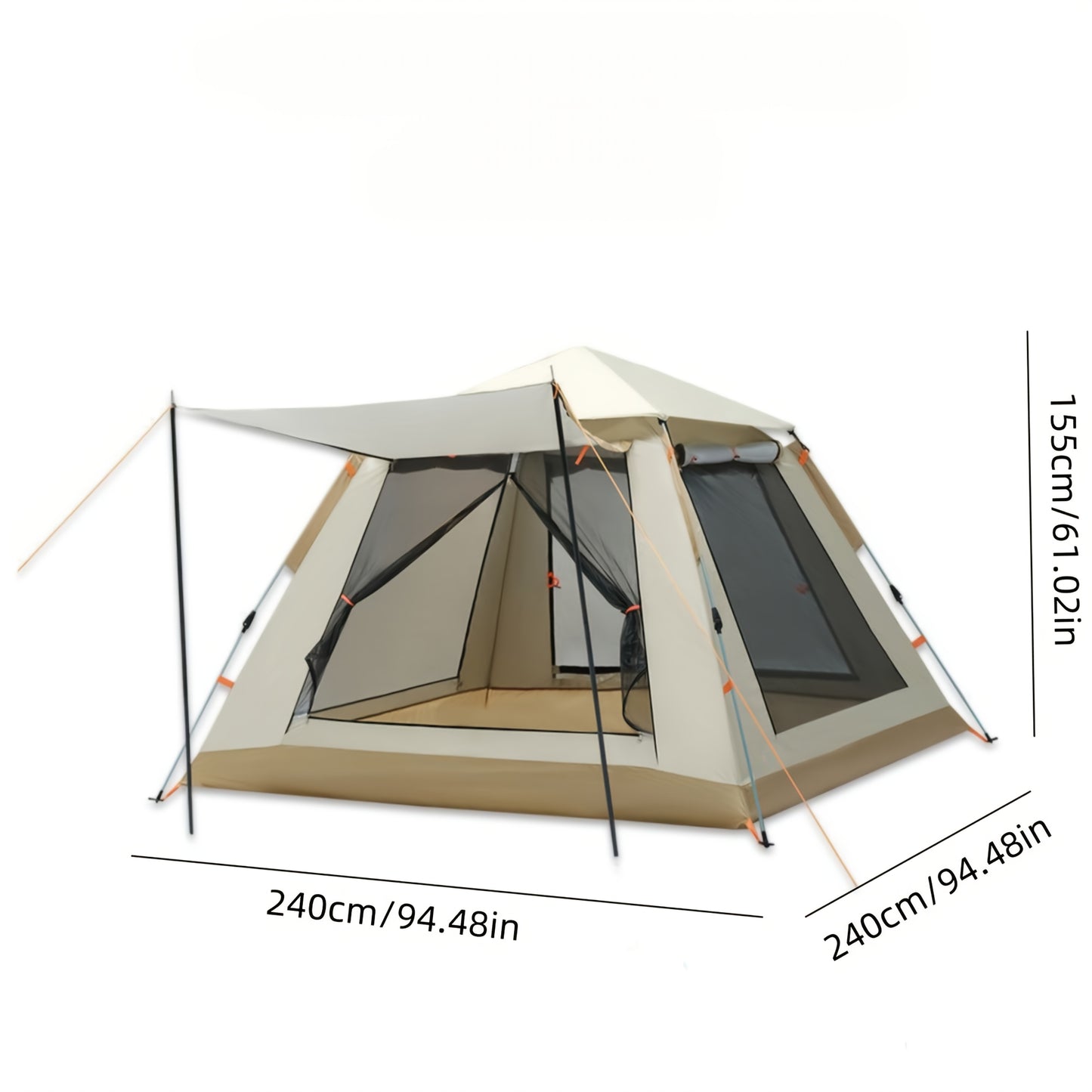 3-4 Person Family Camping Tent with Canopy - Quick Setup, Windproof, All-Season Design with Mosquito Netting & UV Protection, Durable Oxford Fabric, Beige Multi-Band Sunshade, Ideal for Outdoor Advent by Dropsure