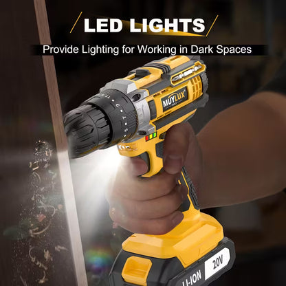 20V 2-Variable Speed Cordless Drill Set, Impact Power Drill With 3/8 Inch Keyless Chuck, 18+3 Clutch Electric Drill, Max Torque 45Nm, Work Light, 2.0AH Batteries And Fast Charger