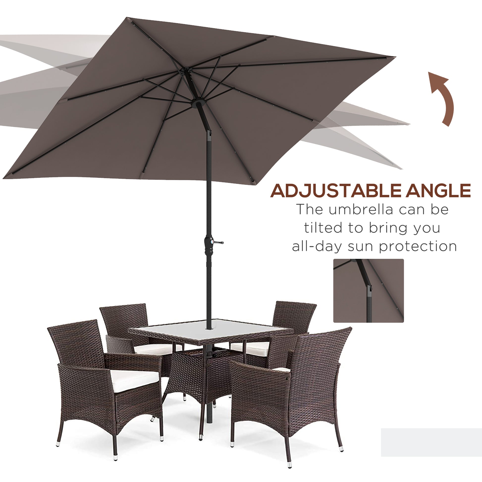 Outsunny 9ft x 7ftSolar Umbrella, LED Lighted Patio Umbrella for Table or Base with Tilt & Crank, Outdoor Umbrella for Garden, Deck, Backyard, Pool, Beach, Tan by Dropsure