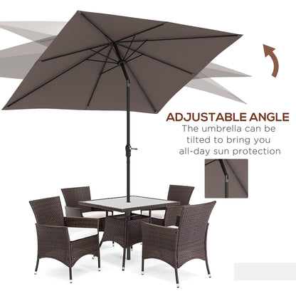 Outsunny 9ft x 7ftSolar Umbrella, LED Lighted Patio Umbrella for Table or Base with Tilt & Crank, Outdoor Umbrella for Garden, Deck, Backyard, Pool, Beach, Tan by Dropsure