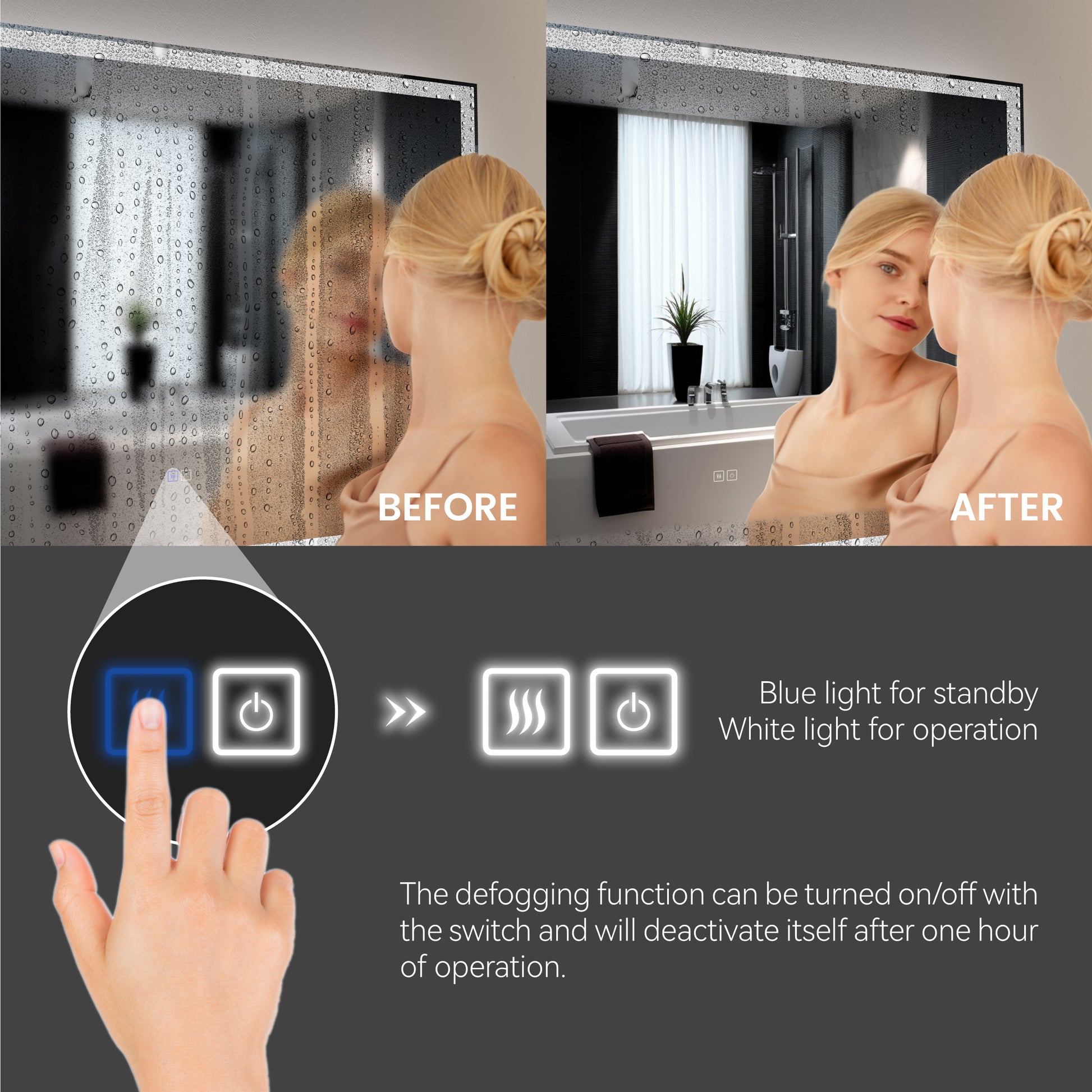 60"x48" Modern LED Smart Mirror with Hiden Light Bathroom Mirror, Front Lit & Back Lit With 3 Color Adjustable, Memory Function, Anti-Fog, Time Mode Control by Dropsure