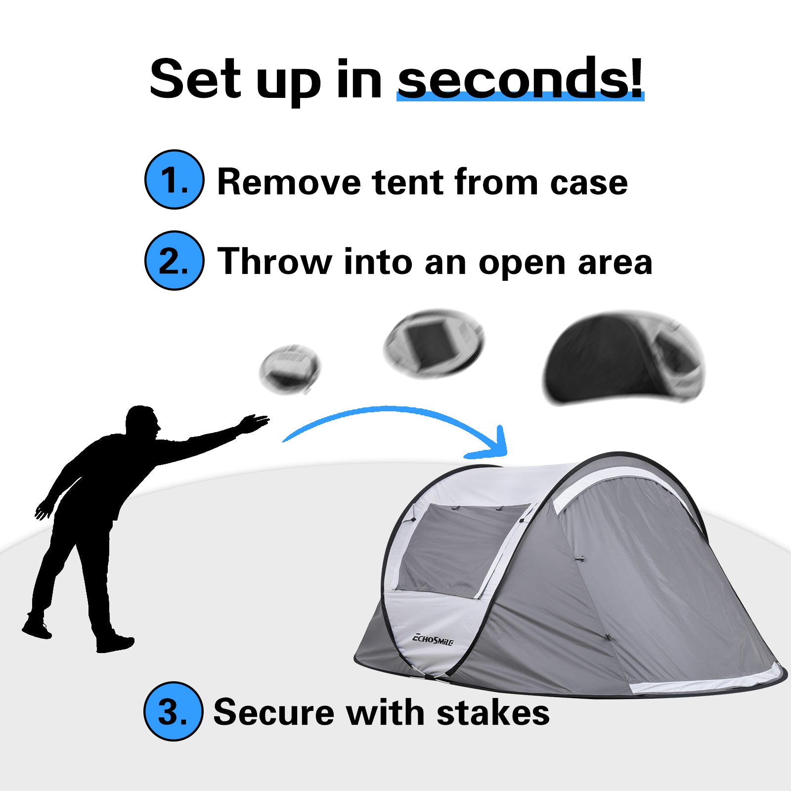2 Person White + Gray Pop Up Camping Tent by Dropsure