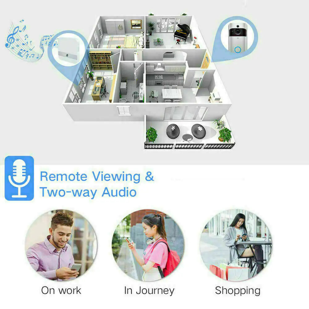 WiFi Ring Doorbell 1080P HD Security Camera Wireless Door Bell CameraAnti Spier Anti SpierWiFi Ring Doorbell 1080P HD Security Camera Wireless Door Bell Camera img{max-width:100%}

 
 Two-Way Door Bell WiFi Wireless Video PIR Doorbell Talk Smart Security HD Camera

Features: 
This WiFi doorbell can connect home WiFi a