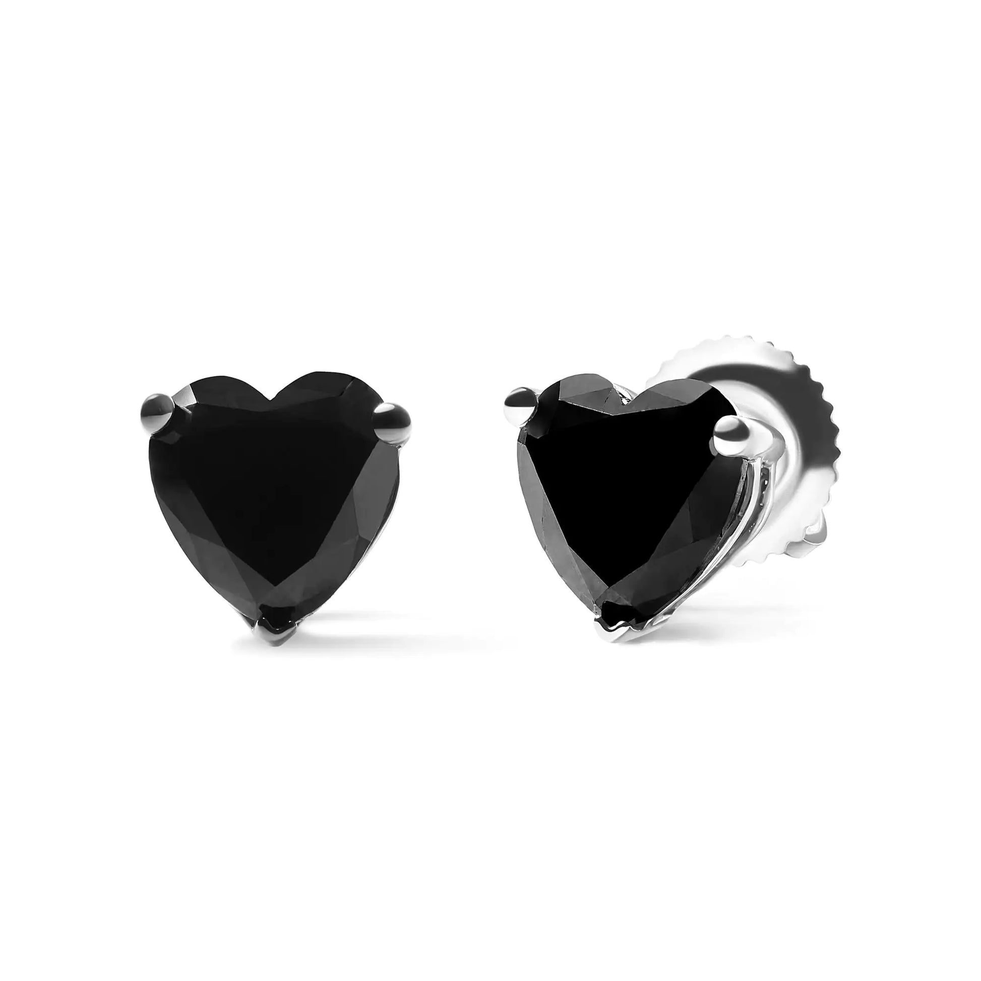 14K White Gold 1.00 Cttw Heart Cut Black Diamond Stud Earrings - Anti Spier 