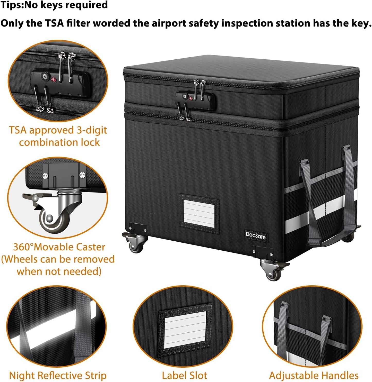 Fireproof File Box With Lock Wheels Rolling Portable by ShipItFurniture