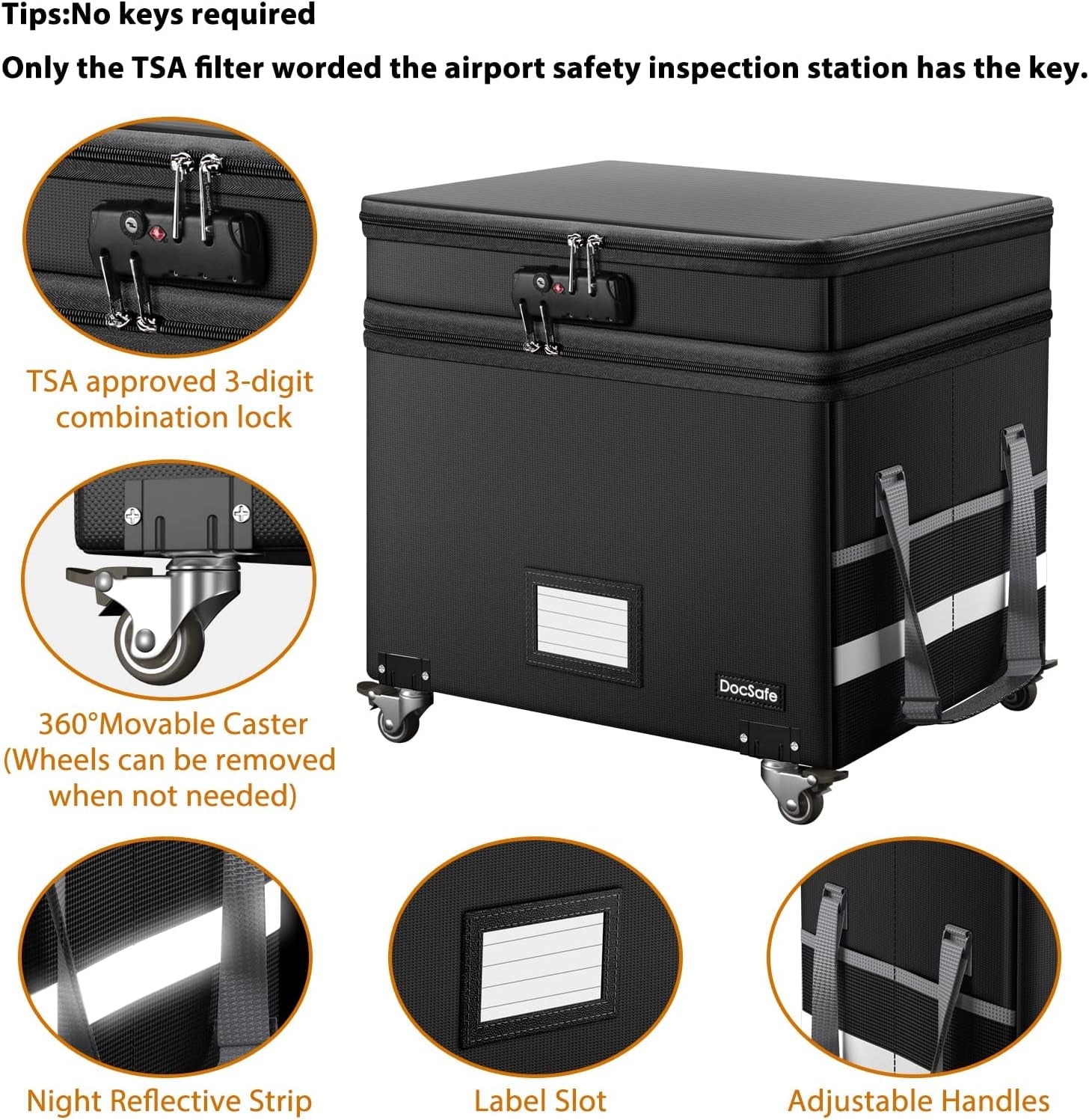Fireproof File Box With Lock Wheels Rolling Portable by ShipItFurniture