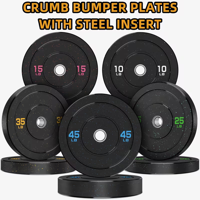 260lbs 2 Inch High Bounce Pro Bumper Plates, Weight Plates Set, Rubber Weight Plates, Steel Inserts - High Bounce Floor Protection For Home, Garage Gym, Multiple Weight Options