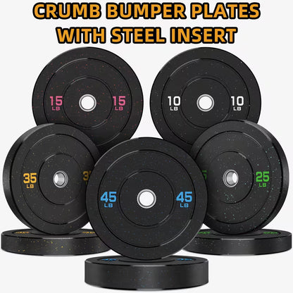 260lbs 2 Inch High Bounce Pro Bumper Plates, Weight Plates Set, Rubber Weight Plates, Steel Inserts - High Bounce Floor Protection For Home, Garage Gym, Multiple Weight Options