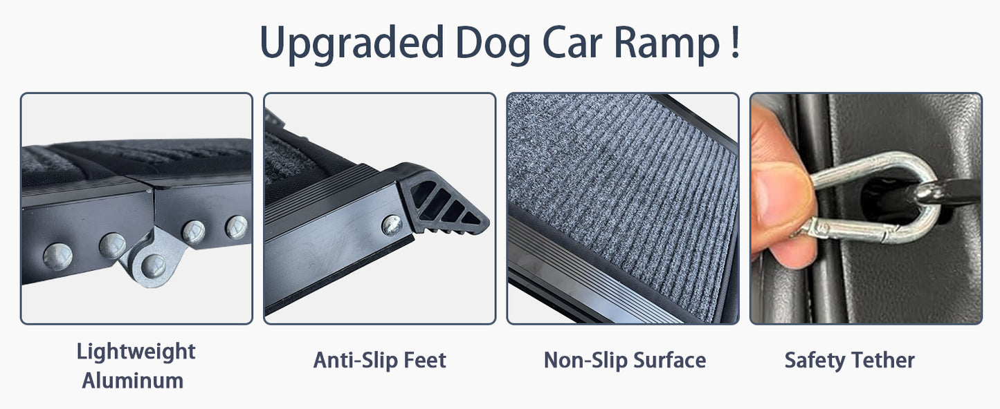 Dog Ramp for Car, 63" Long & 17" Wide Folding Portable Pet Stair Ramp with Non-Slip Rug Surface, Extra Wide Dog Steps for Medium & Large Dogs Up to 250LBS Enter a Car, SUV & Truck by Dropsure