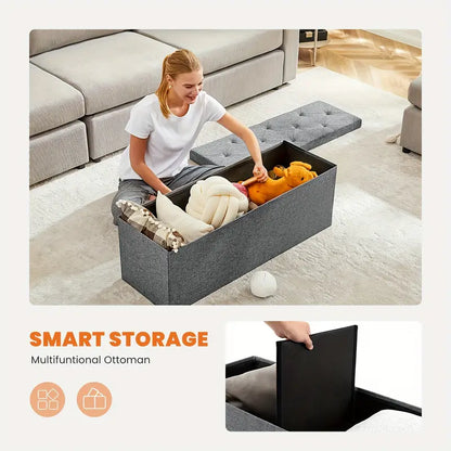Padded Storage Ottoman Bench with Seating | Folding Ottoman Stool, Storage Chest, End Of Bed Bench for Bedroom, Living Room