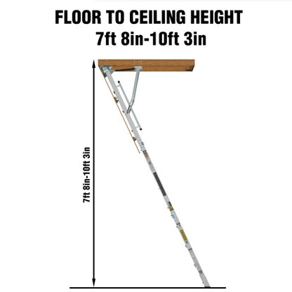 Household Aluminum Attic Ladder 25 X 54 ,350lbs Capacity, 7-10 Ft Ceiling Height