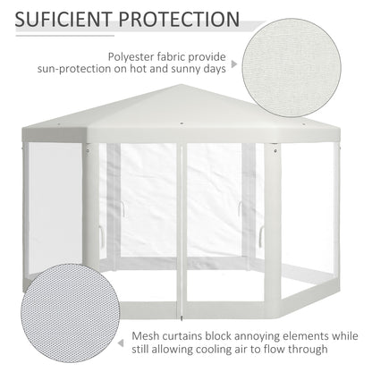 Outsunny 13ft x 11ft Outdoor Party Tent, Hexagon Sun Shade Shelter Canopy with Protective Mesh Screen Sidewalls, Ropes & Stakes, Cream White by Dropsure