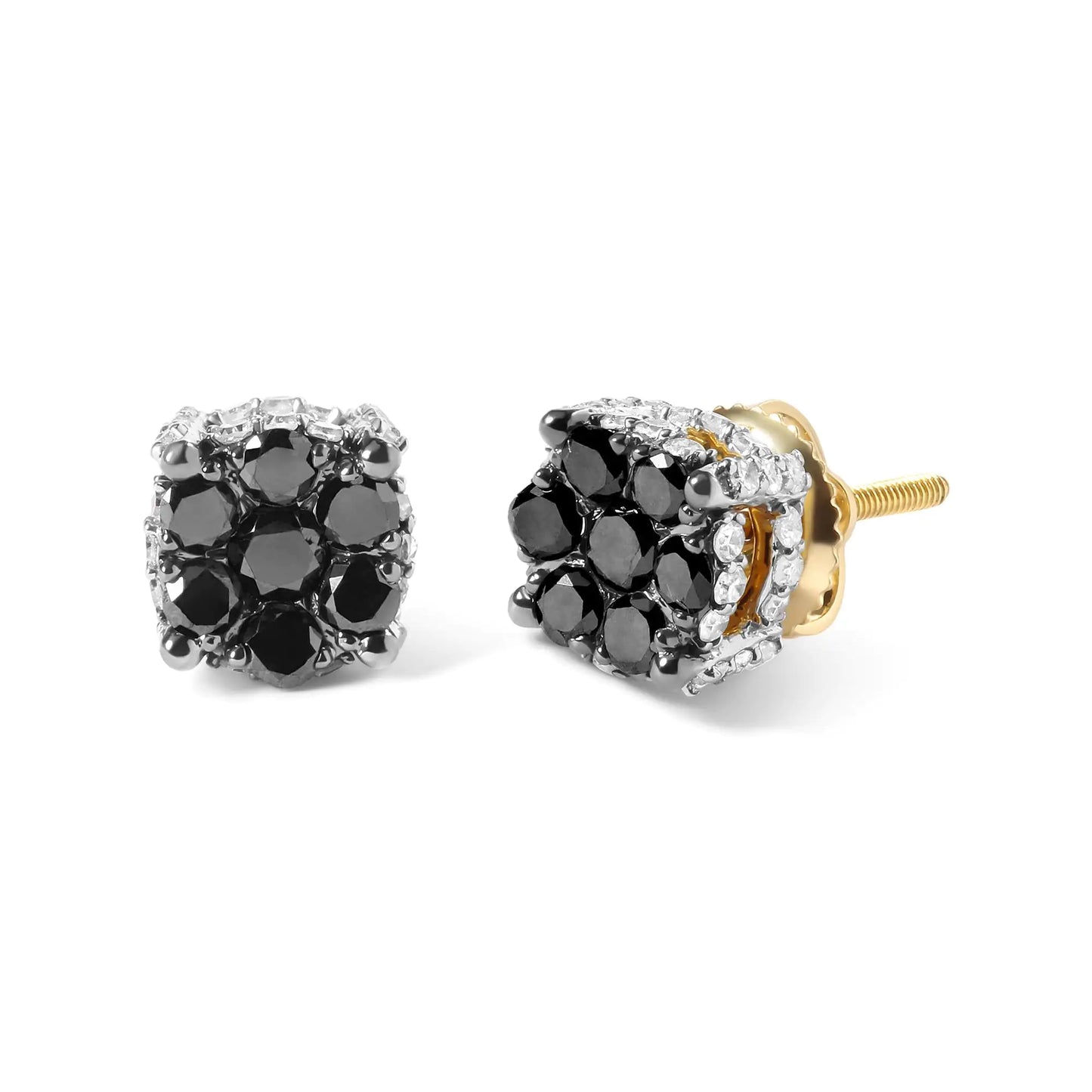 Men's 10K Yellow Gold 1.00 Cttw White and Black Treated Diamond Earring (Black / I-J Color, I2-I3 Clarity) - Anti Spier 