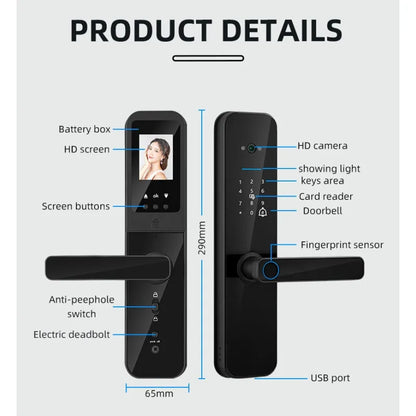 Cat Eye Camera Smart Fingerprint Password Timber Door Lock