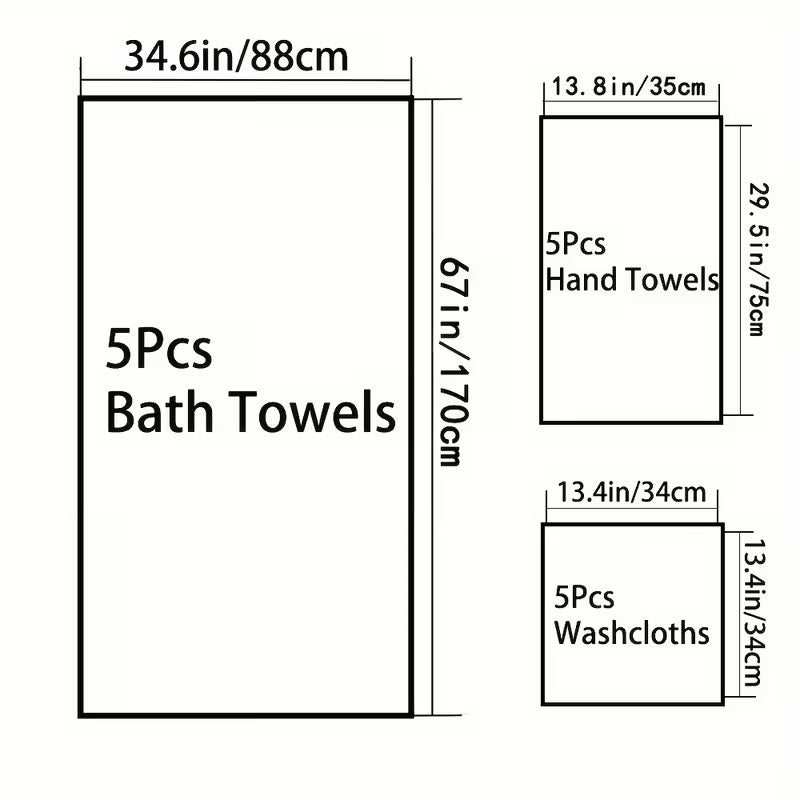 15pcs Bulk Bath & Hand Towel Set - Large 300GSM Microfiber Towels (5 Bath, 5 Hand, 5 Washcloths) - Heavy-Duty, Quick-Dry & Highly Absorbent for, Spa, Hotel - Multi-Color Options