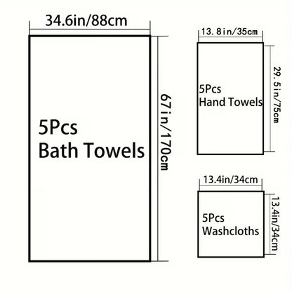 15pcs Bulk Bath & Hand Towel Set - Large 300GSM Microfiber Towels (5 Bath, 5 Hand, 5 Washcloths) - Heavy-Duty, Quick-Dry & Highly Absorbent for, Spa, Hotel - Multi-Color Options