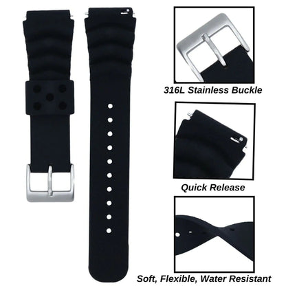 18mm 20mm 22mm Soft Silicone Watch Band Divers Replacement Strap Quick Release