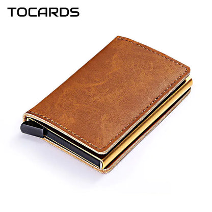 RFID Lock Vintage Automatic Leather Credit Card Holder