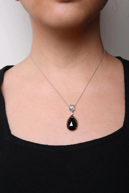 18K White Gold Diamond Accent and Pear Cut Sky Blue Topaz and Pear Cut Black Onyx Dangle Drop 18" Pendant Necklace (G-H Color, SI1-SI2 Clarity) - Anti Spier 