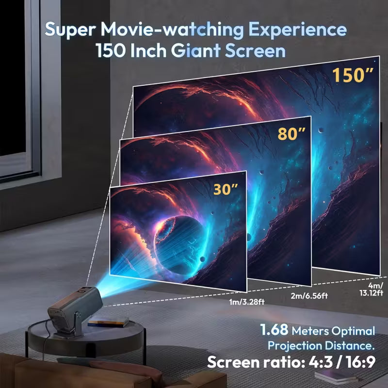 Advanced Portable Projector | 4K Video Decoding, WiFi 6, 1080P Home Theater, Built-In Android 11.0 | Suitable for Mobile Projection