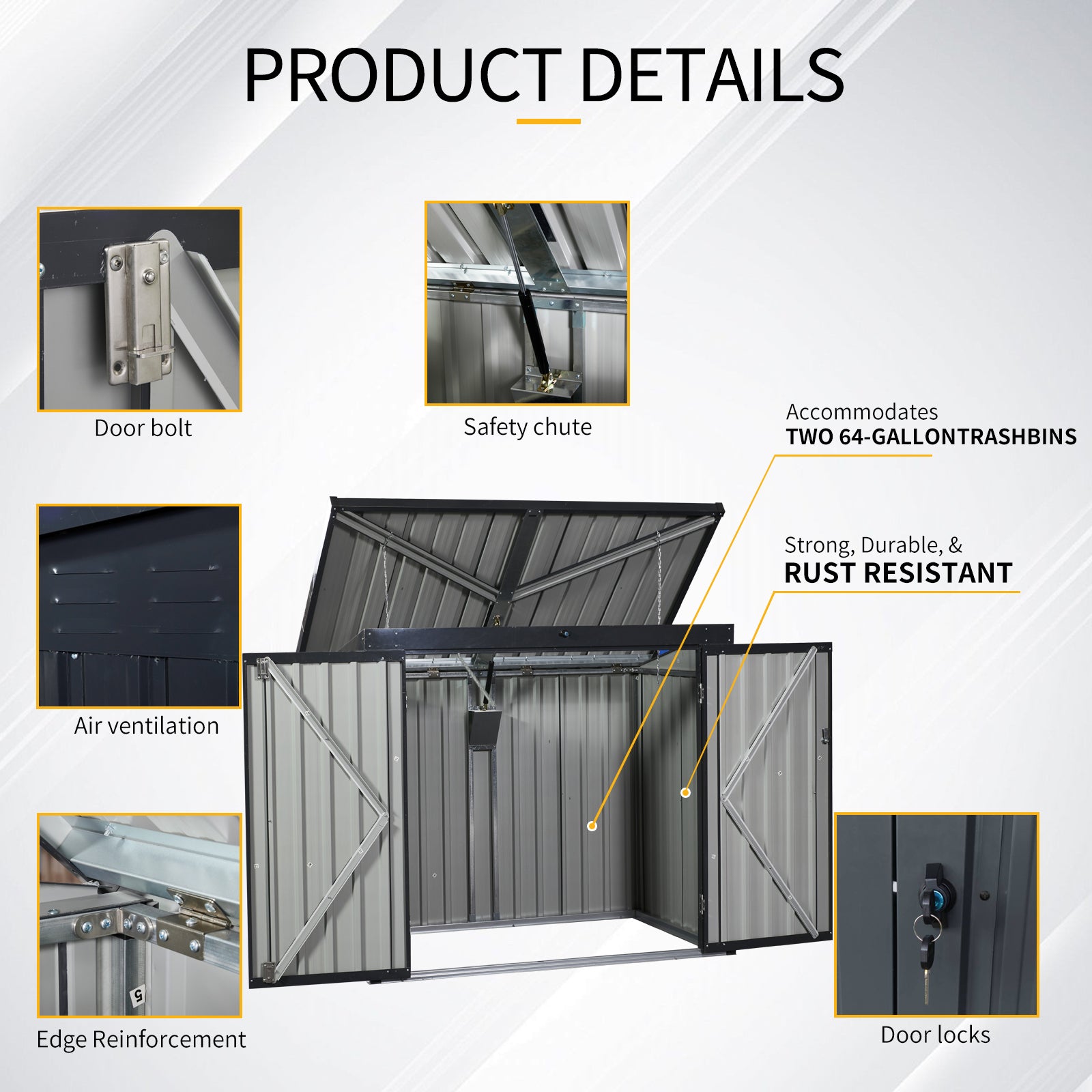 Garbage Bin Shed Stores 2 Trash Cans Metal Outdoor Bin Shed for Garbage Storage,Stainless Galvanized Steel, Bin Shed for Garden Yard Lawn, Black (W540P176424 ) Upgraded version by Dropsure