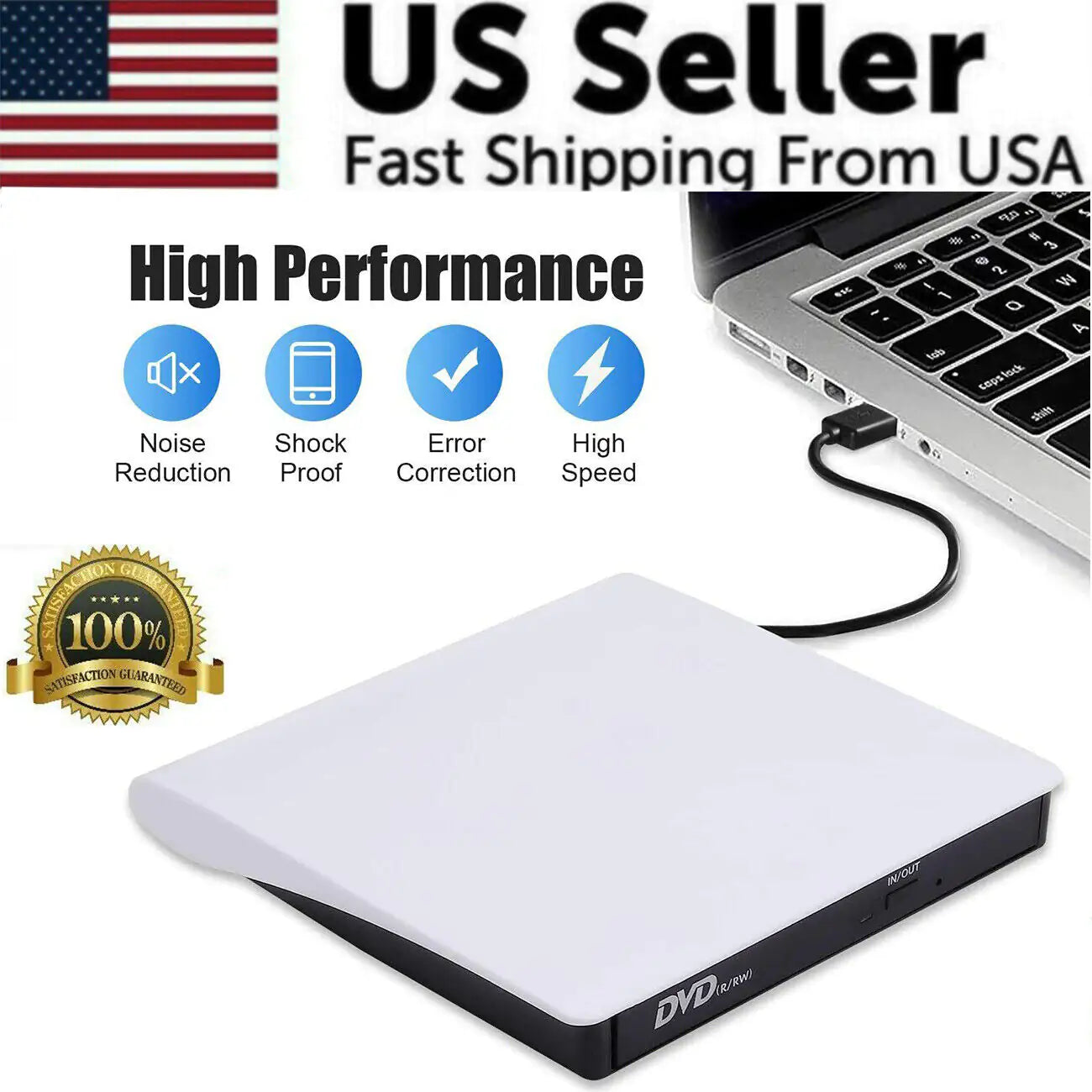 Slim External CD DVD Drive USB 3.0 Disc Player Burner Writer For Laptop PC Mac