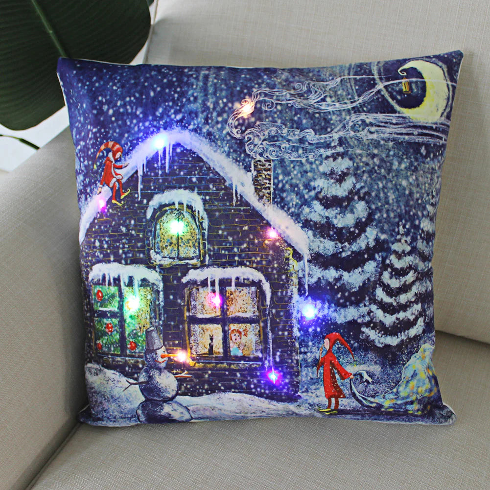 Super Soft Plush Christmas LED Lantern Pillowcase