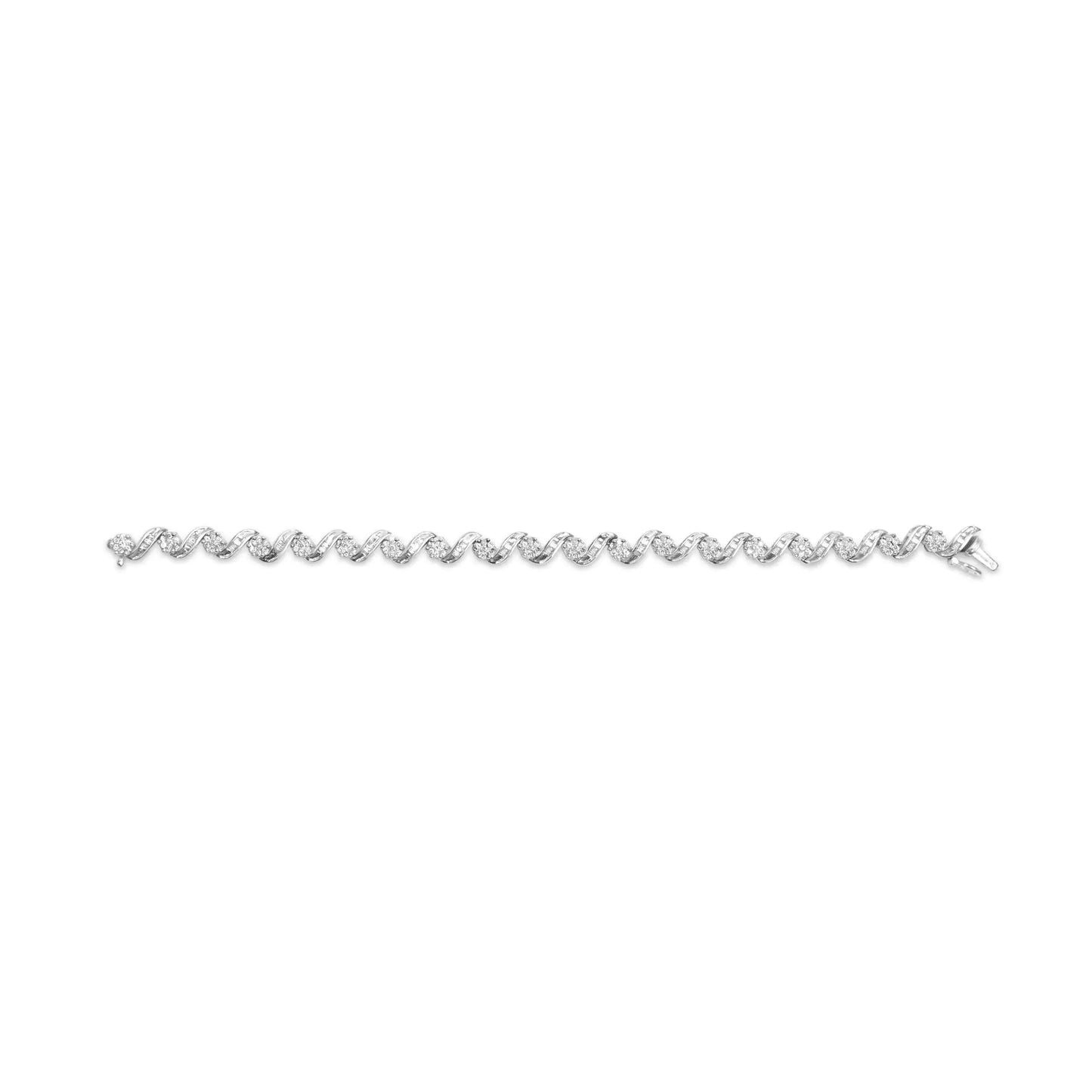 14K White Gold 2.00 Cttw Diamond Cluster and Spiral Link Bracelet (I-J Color, I1-I2 Clarity) - 7" - Anti Spier 