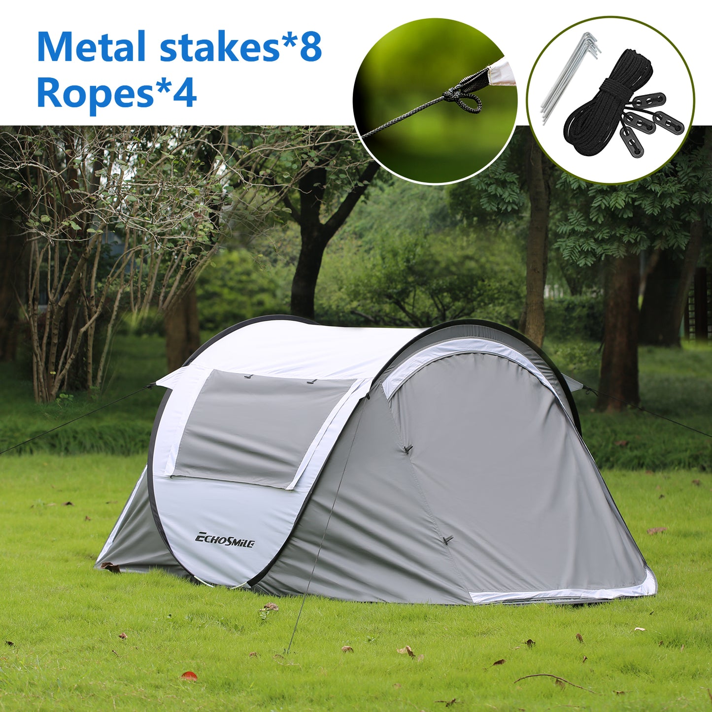 2 Person White + Gray Pop Up Camping Tent by Dropsure